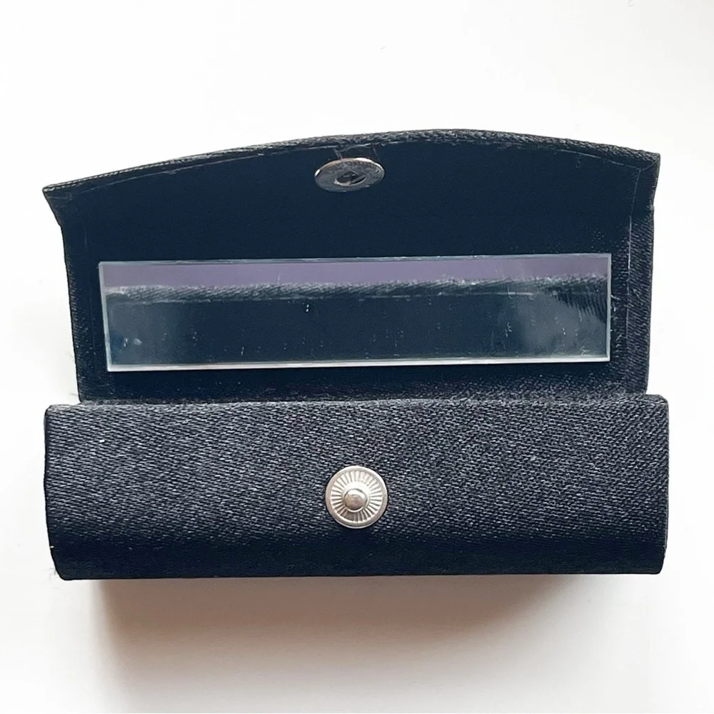 Black Structured Lipstick Case Holder with Mirror Snap Vintage Retro Formal